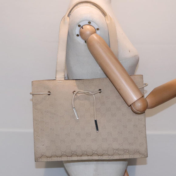 GUCCI GG Canvas Tote Bag Beige Silver 002 1053 Auth 90509