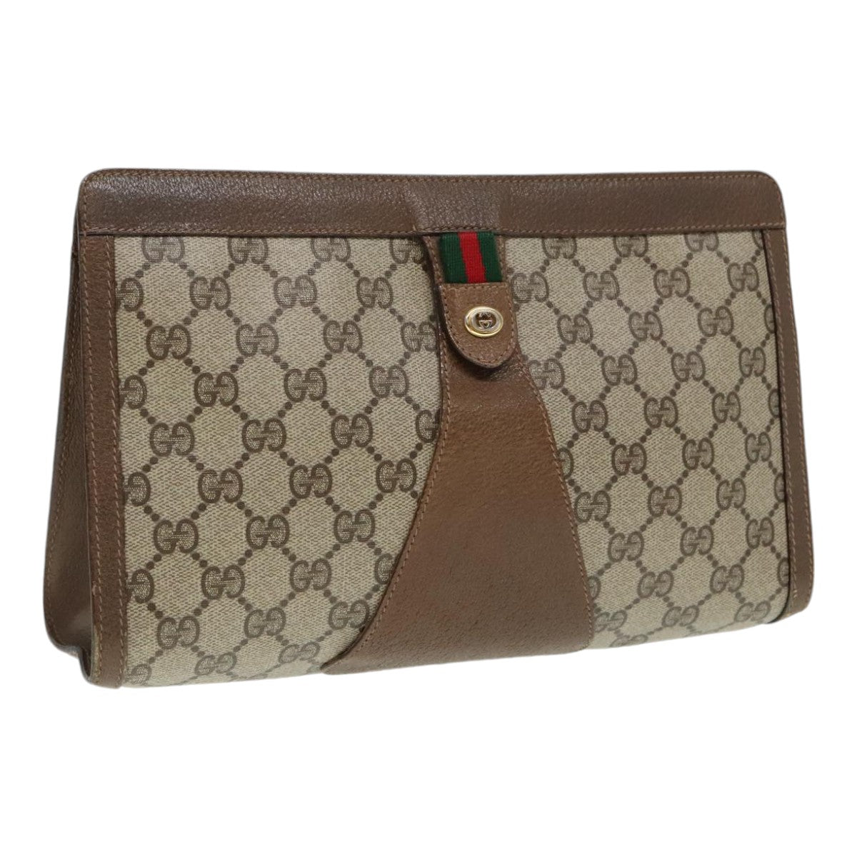 GUCCI GG Supreme Web Sherry Line Clutch Bag PVC Beige 89 01 033 Auth 90510