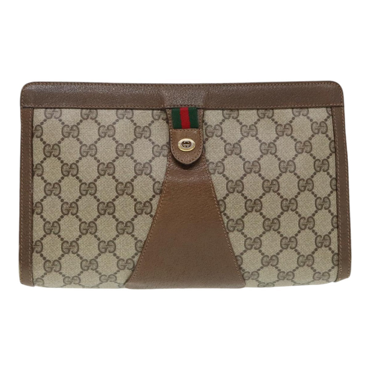 GUCCI GG Supreme Web Sherry Line Clutch Bag PVC Beige 89 01 033 Auth 90510