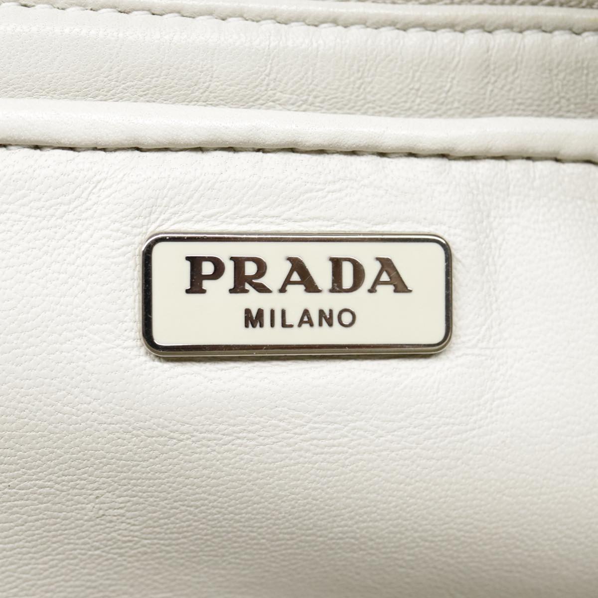 PRADA beads Clutch Bag Leather White Auth 90511