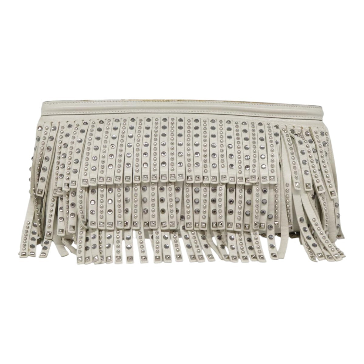 PRADA beads Clutch Bag Leather White Auth 90511 - 0