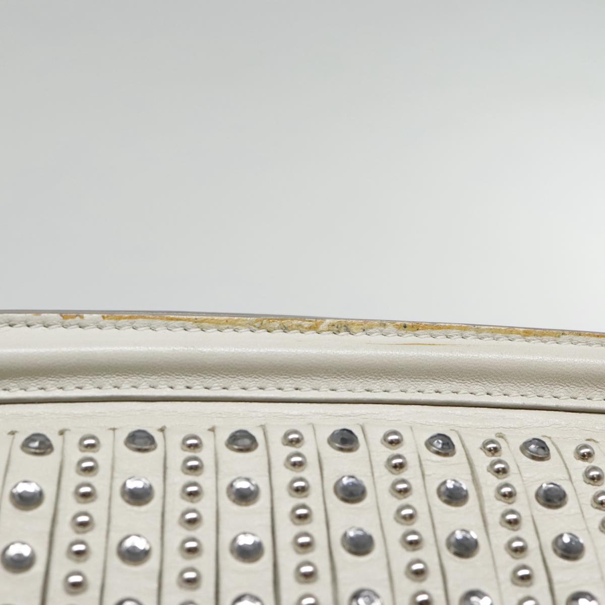 PRADA beads Clutch Bag Leather White Auth 90511