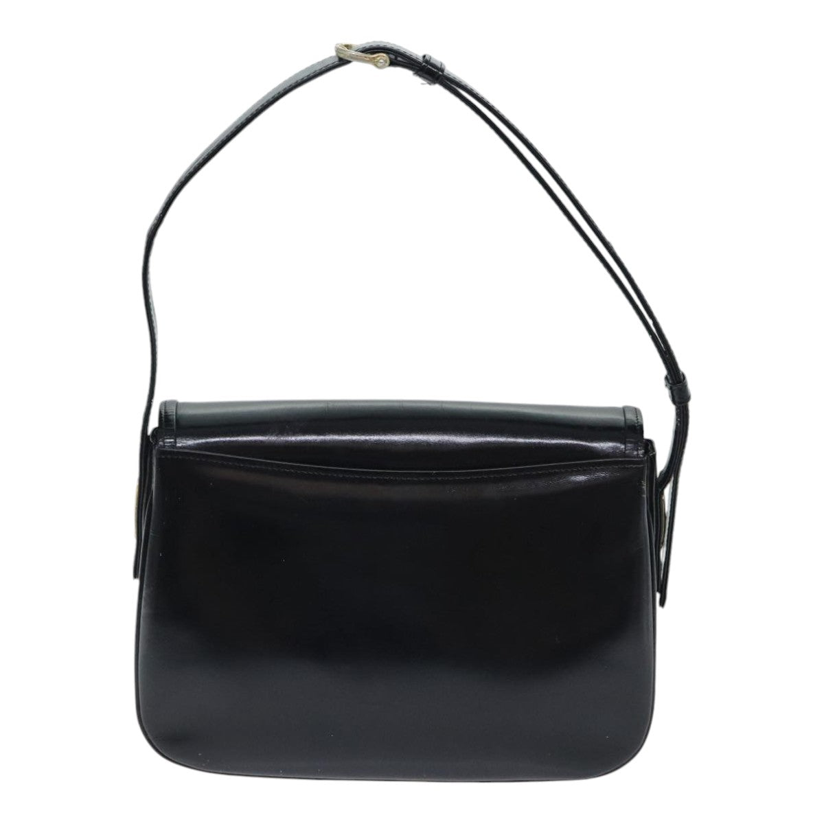 CELINE Horse Carriage Shoulder Bag Enamel Black Auth 90512 - 0