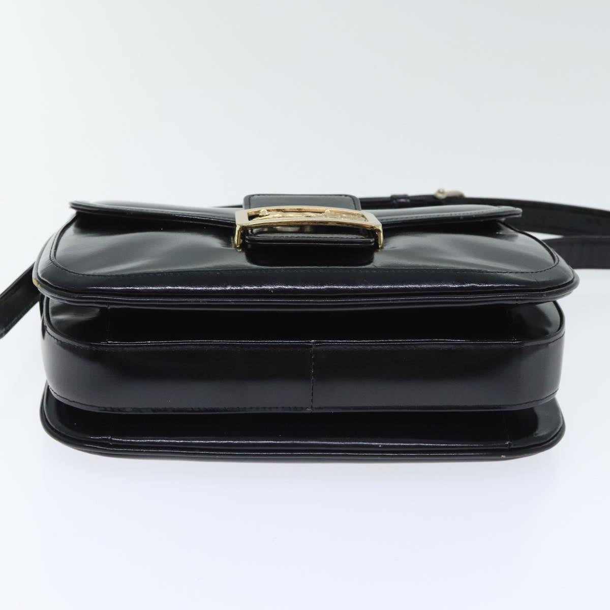 CELINE Horse Carriage Shoulder Bag Enamel Black Auth 90512