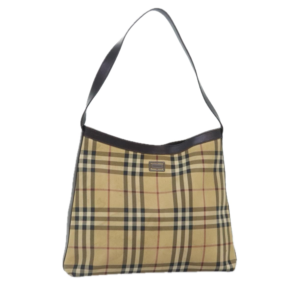 BURBERRY Nova Check Shoulder Bag Coated Canvas Beige Auth 90528