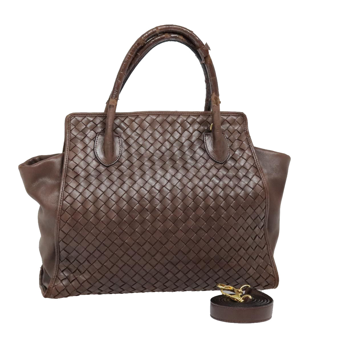 BOTTEGA VENETA INTRECCIATO Hand Bag Leather 2way Brown Gold Auth 90536