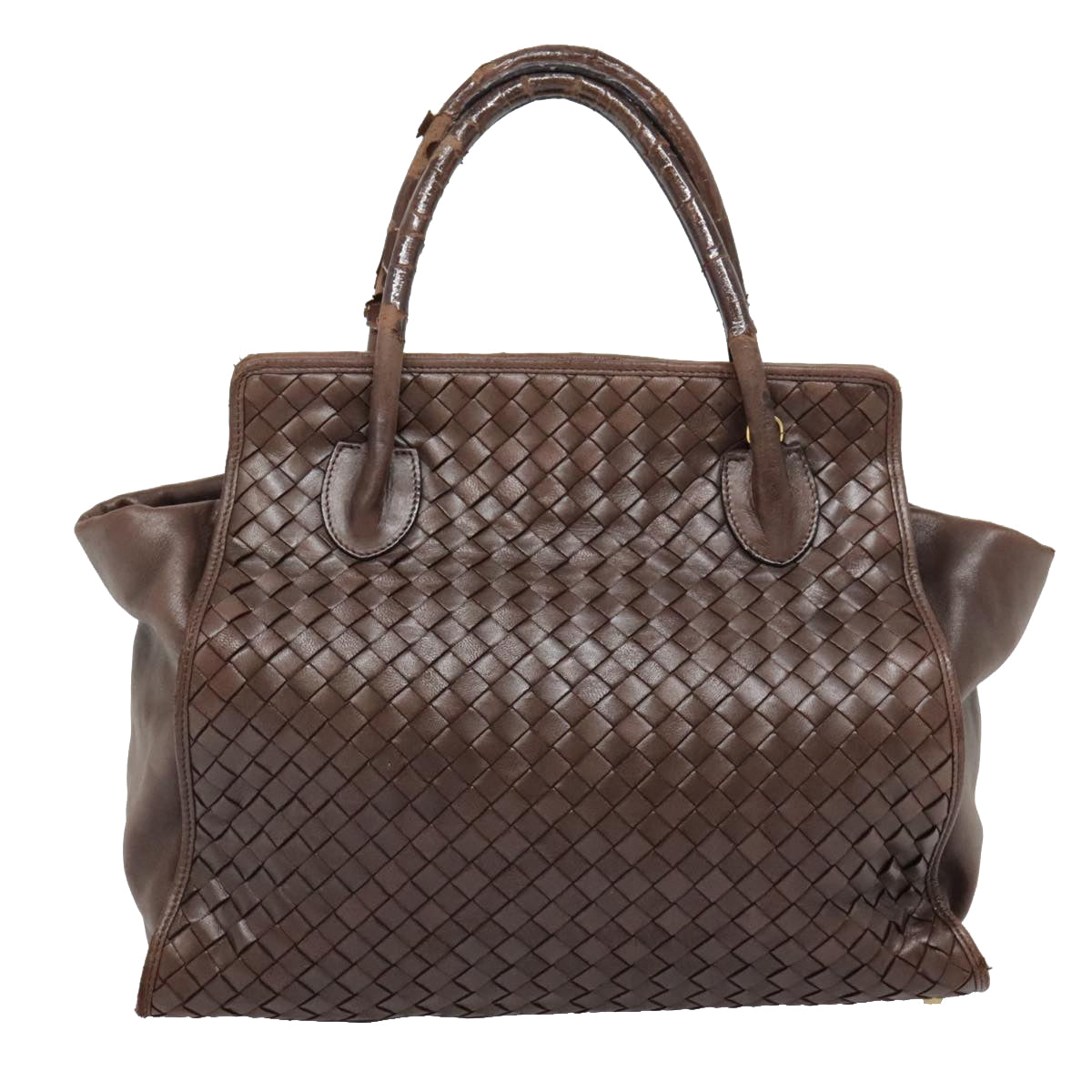 BOTTEGA VENETA INTRECCIATO Hand Bag Leather 2way Brown Gold Auth 90536 - 0