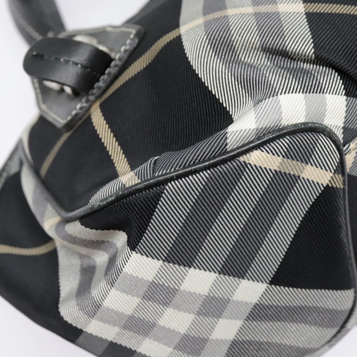 BURBERRY Nova Check Blue Label Hand Bag Nylon 2way Black Auth 90539