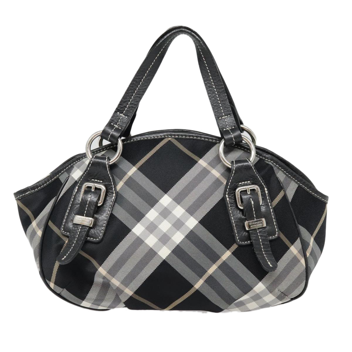 BURBERRY Nova Check Blue Label Hand Bag Nylon 2way Black Auth 90539 - 0