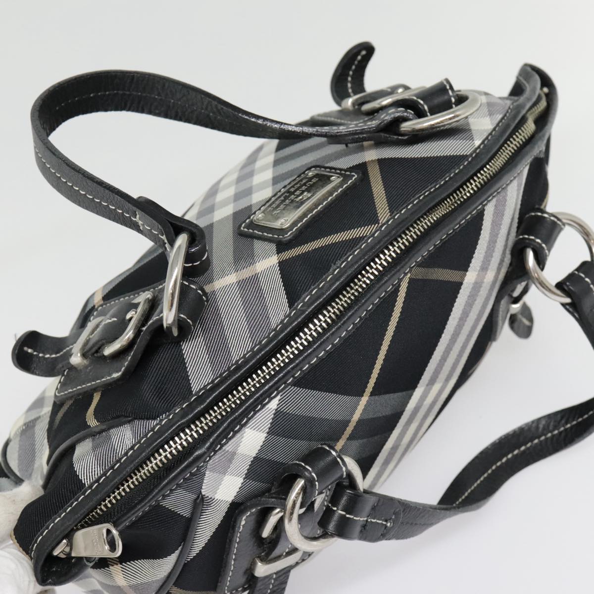 BURBERRY Nova Check Blue Label Hand Bag Nylon 2way Black Auth 90539