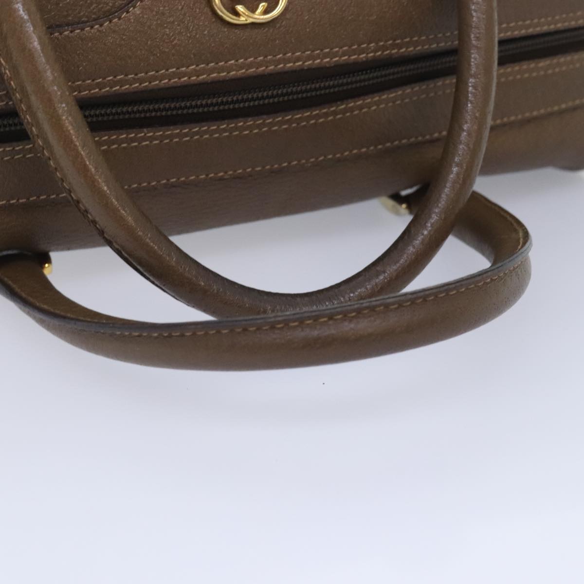 GUCCI Boston Bag Leather Brown Gold Auth 90541