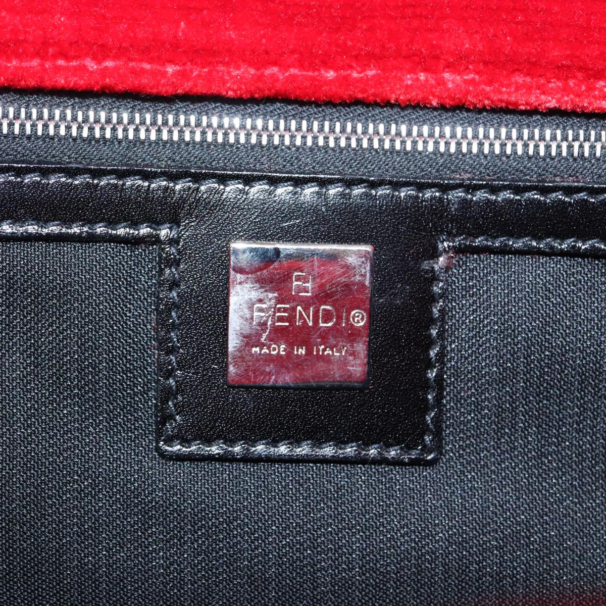 FENDI Tote Bag Corduroy Red Black Silver Auth 90542