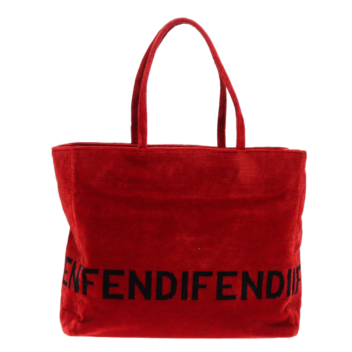 FENDI Tote Bag Corduroy Red Black Silver Auth 90542