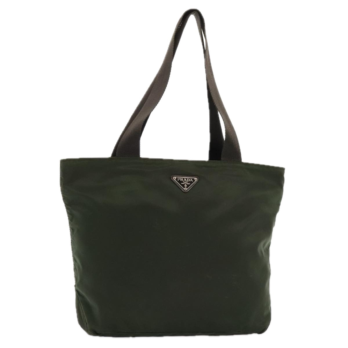 PRADA Tote Bag Nylon Khaki Silver Auth 90543