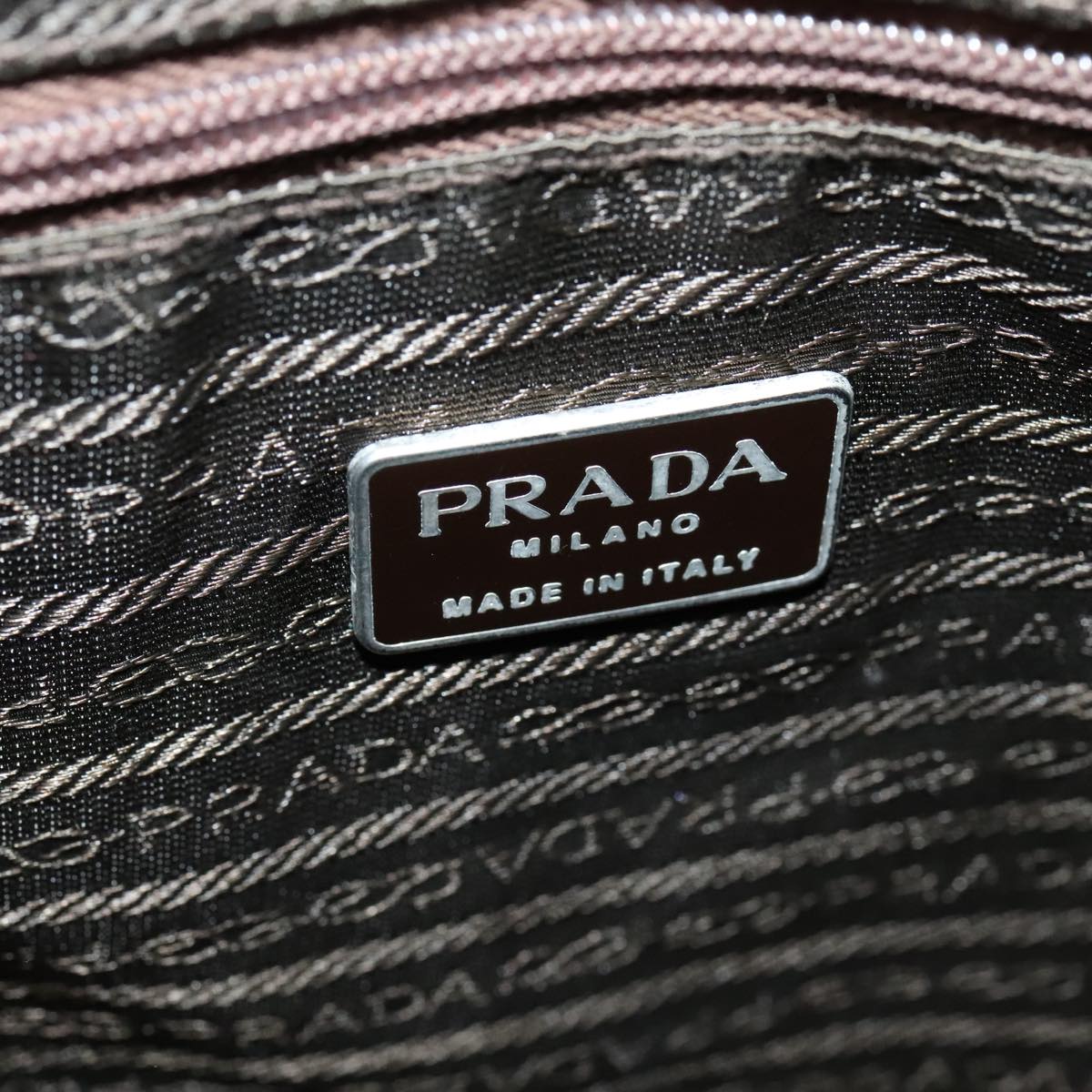 PRADA Tote Bag Nylon Khaki Silver Auth 90543