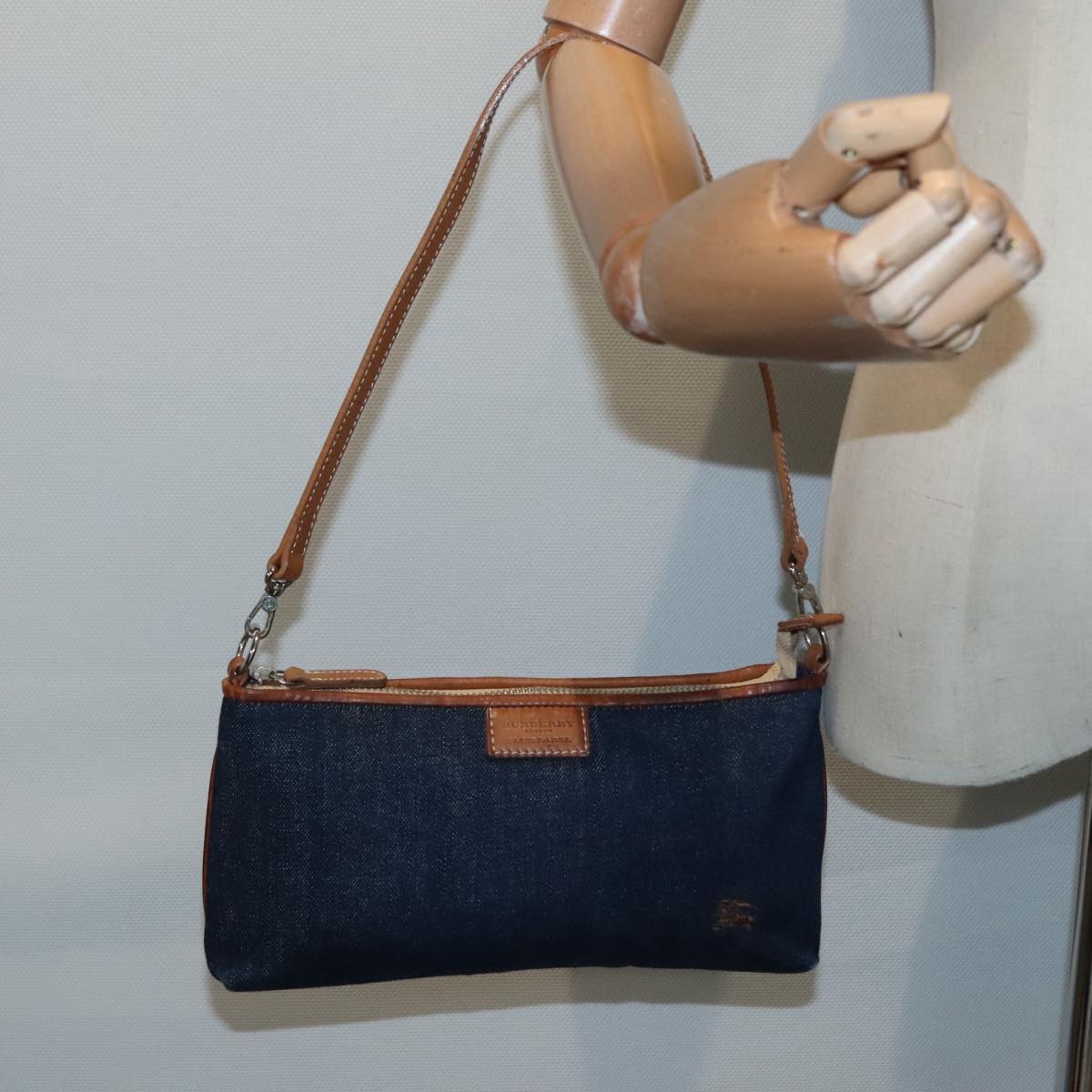 BURBERRY Blue Label Shoulder Bag Denim Navy Auth 90548