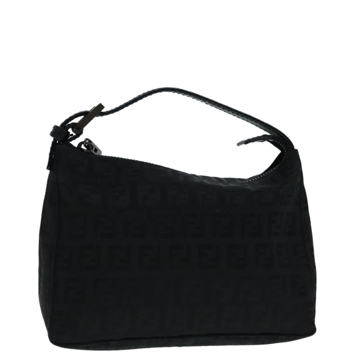 FENDI Zucchino Canvas Hand Bag Black Silver Auth 90550