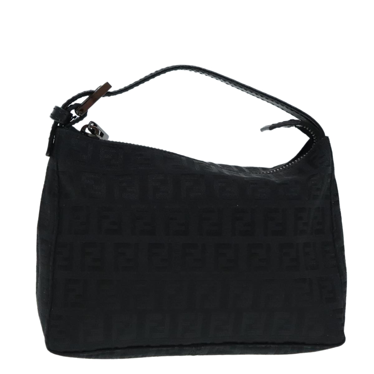 FENDI Zucchino Canvas Hand Bag Black Silver Auth 90550