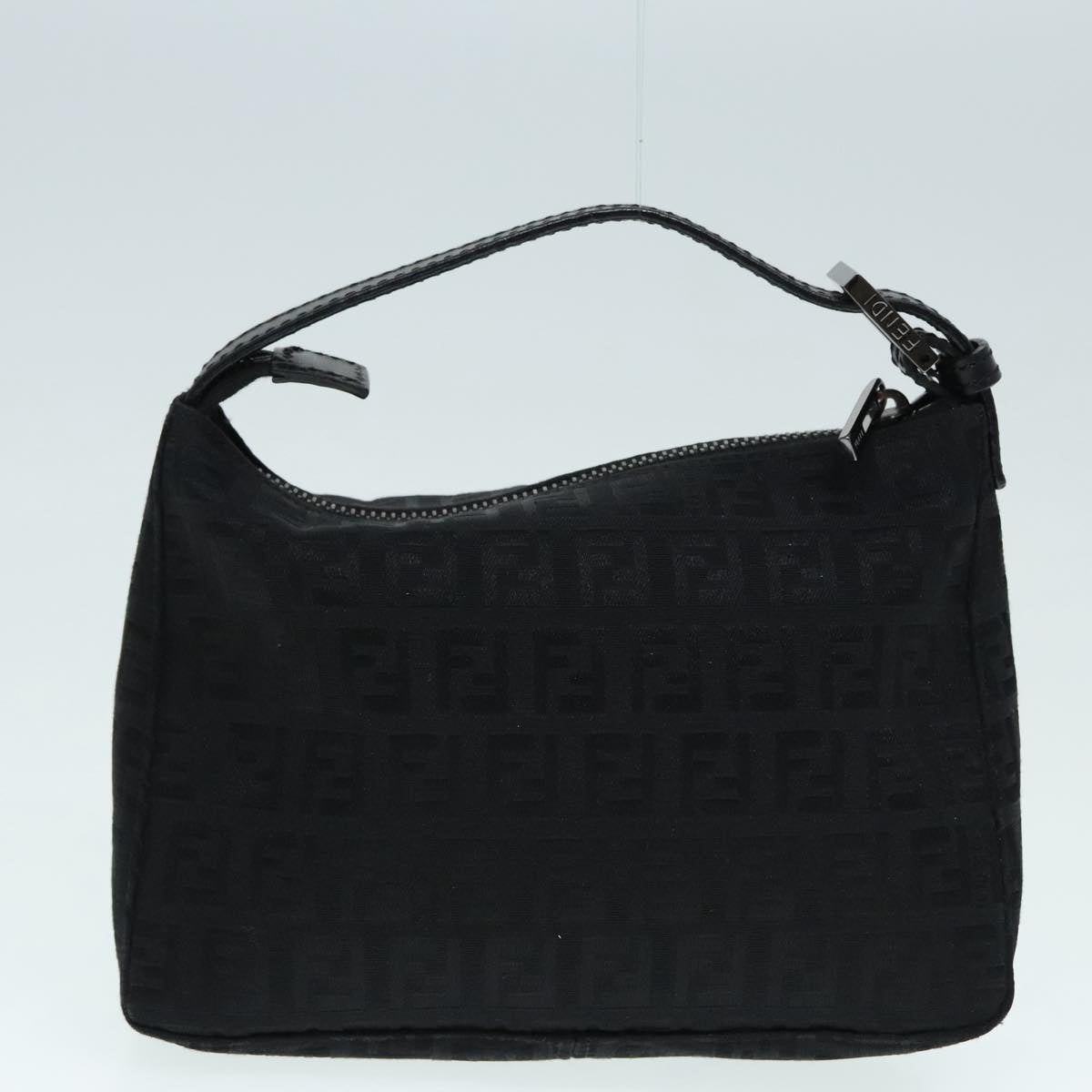 FENDI Zucchino Canvas Hand Bag Black Silver Auth 90550 - 0