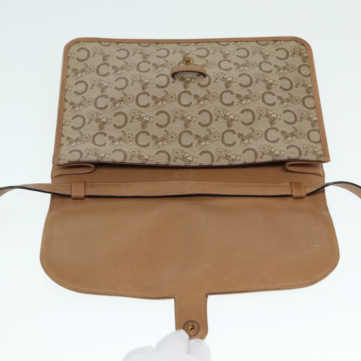 CELINE C Sulky Shoulder Bag PVC Beige Gold Auth 90553