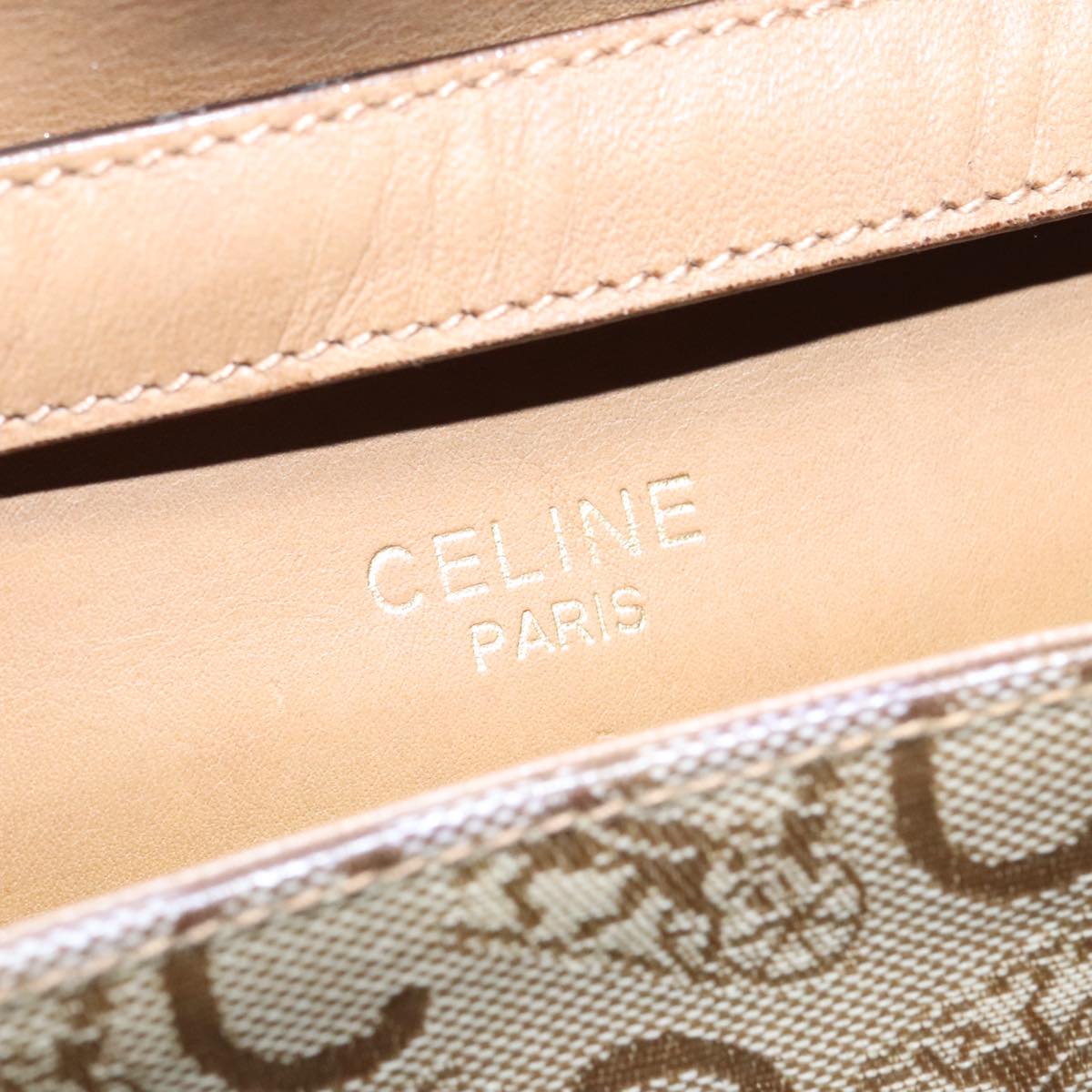 CELINE C Sulky Shoulder Bag PVC Beige Gold Auth 90553