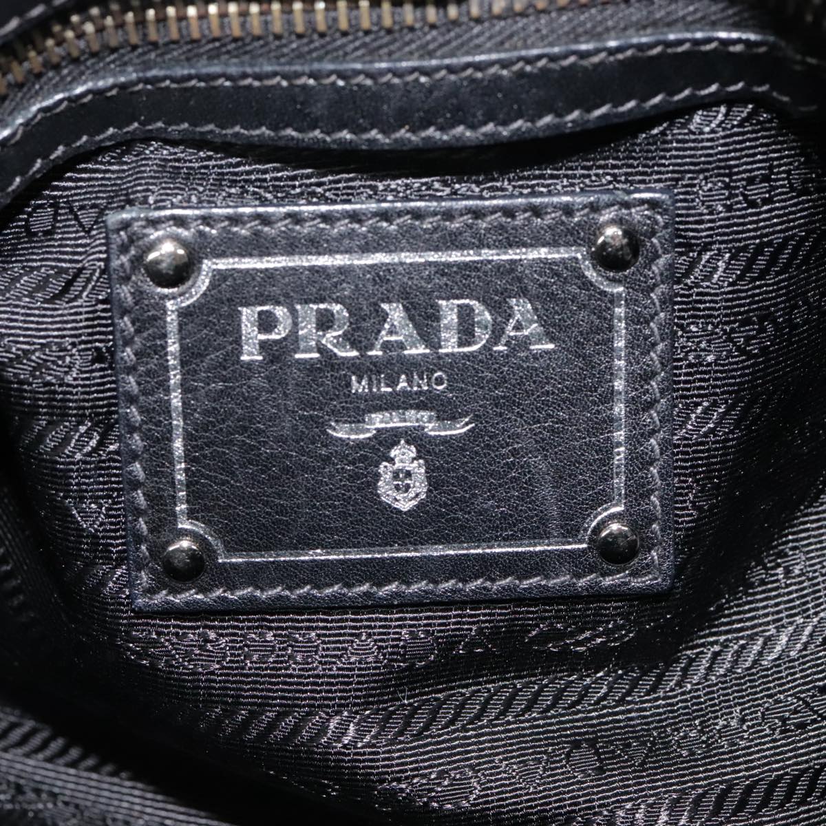 PRADA Shoulder Bag Nylon Leather Black Silver Auth 90555