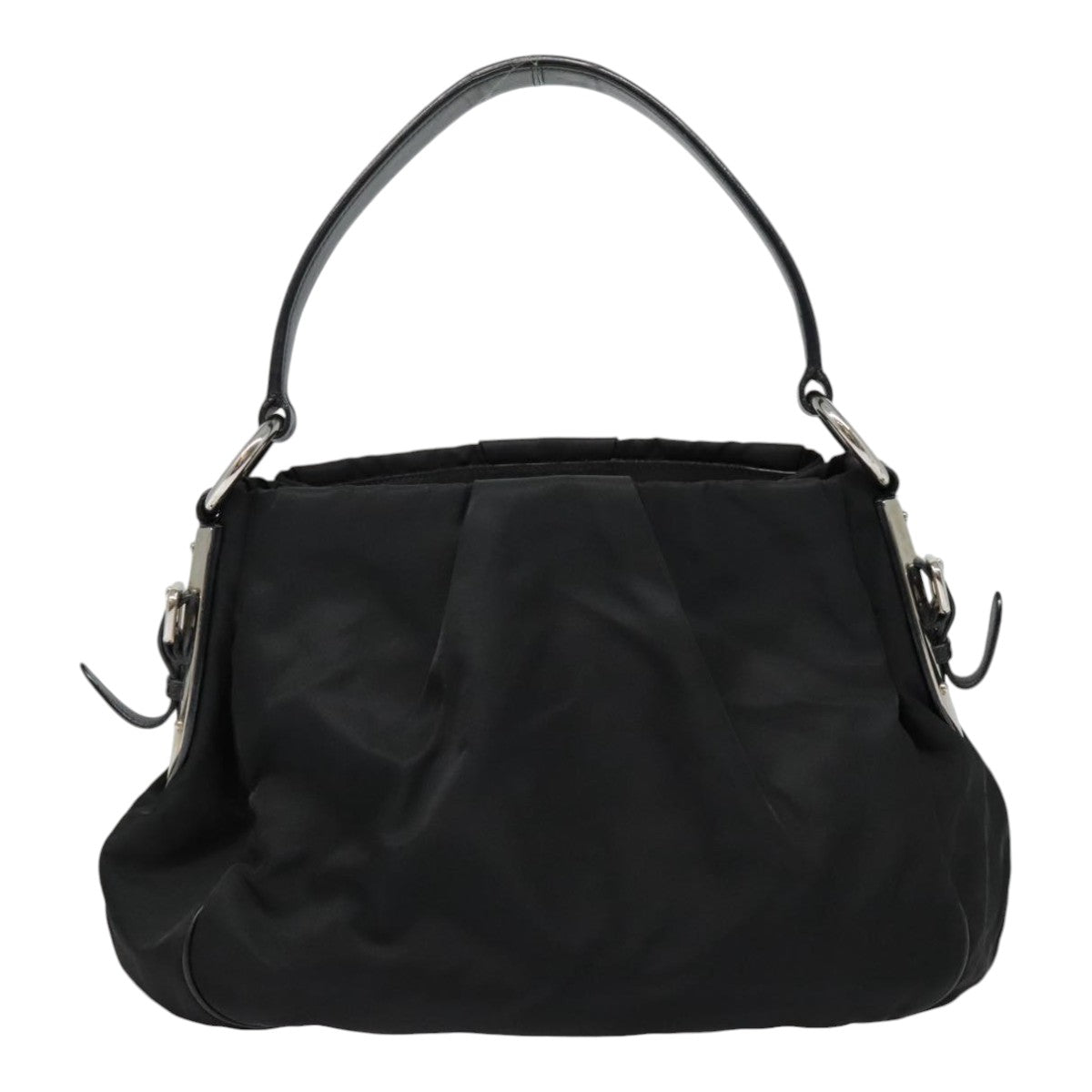 PRADA Shoulder Bag Nylon Leather Black Silver Auth 90555 - 0