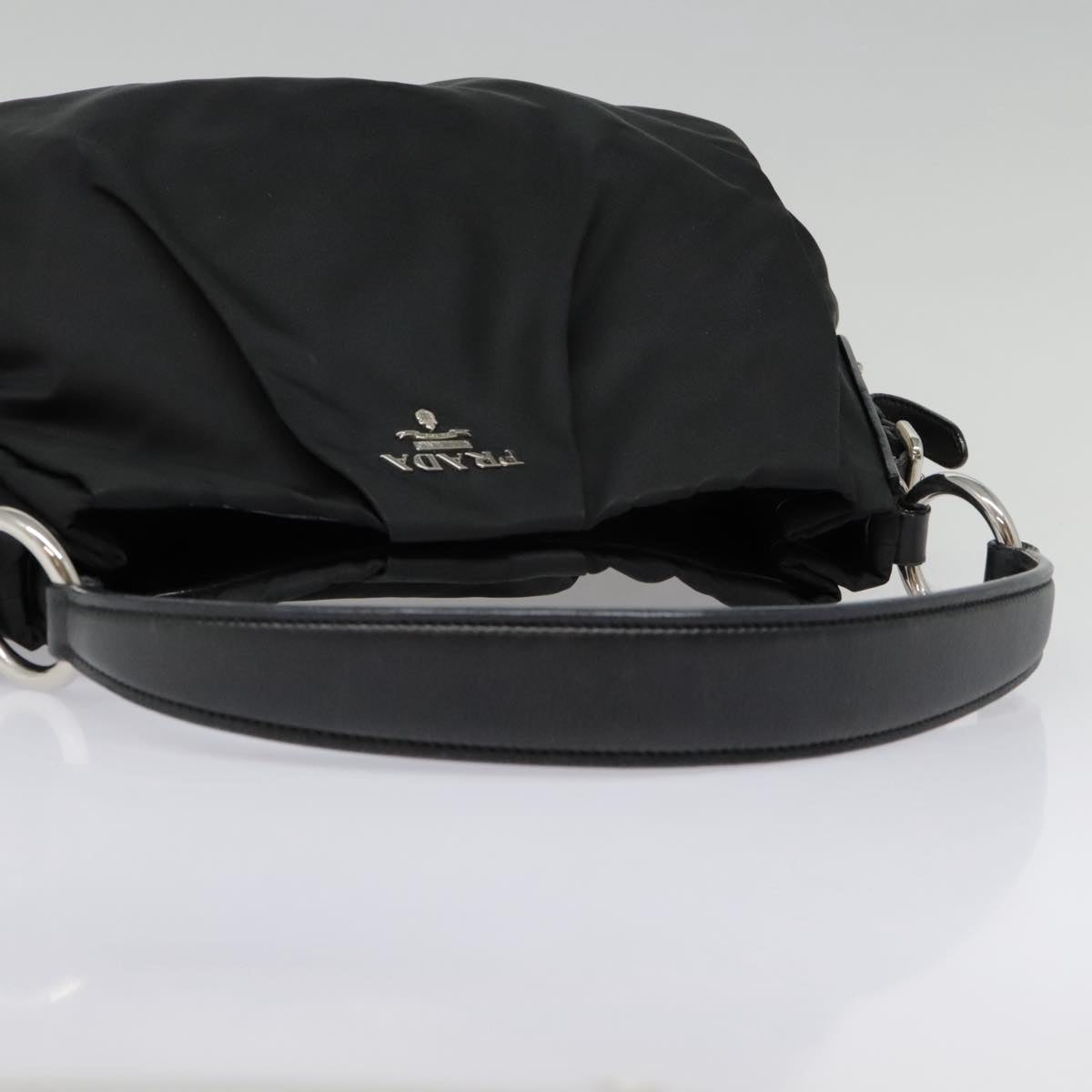 PRADA Shoulder Bag Nylon Leather Black Silver Auth 90555