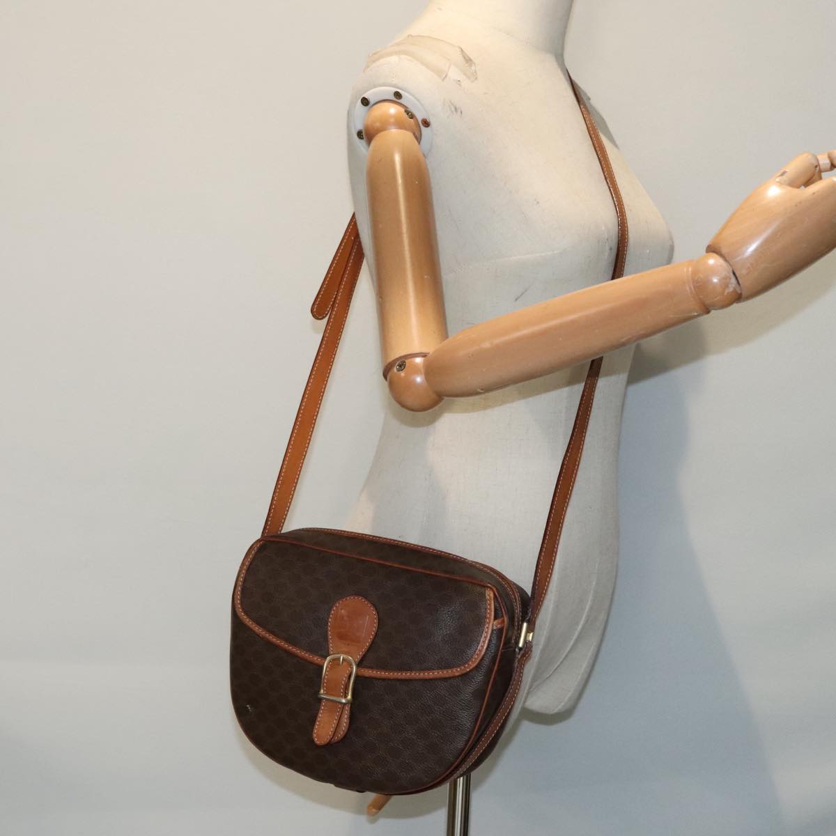 CELINE Macadam Canvas Shoulder Bag PVC Brown Auth 90560