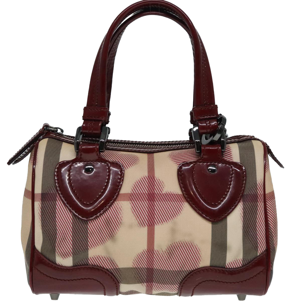 BURBERRY Nova Check Hand Bag Coated Canvas Beige Red Auth 90566 - 0