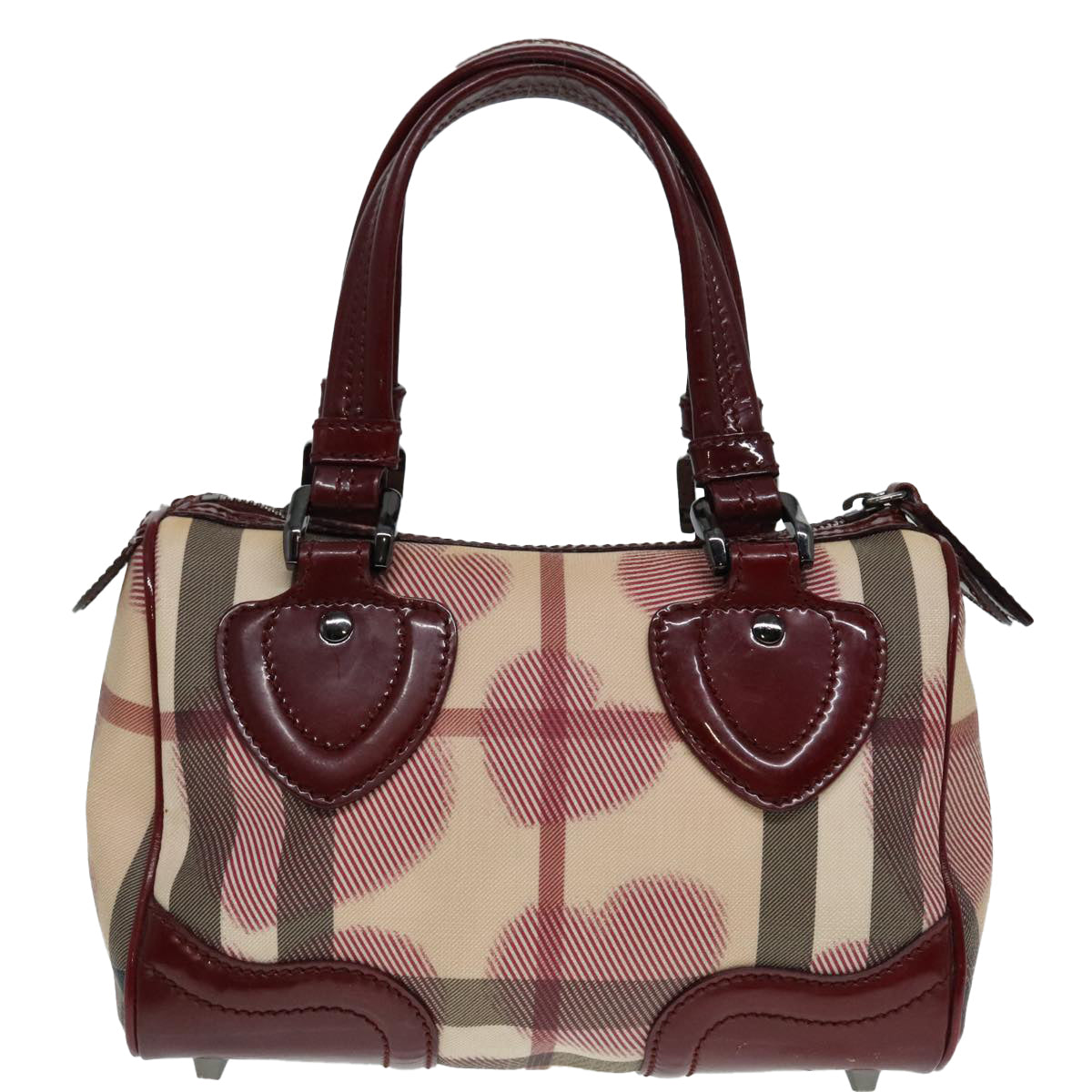 BURBERRY Nova Check Hand Bag Coated Canvas Beige Red Auth 90566