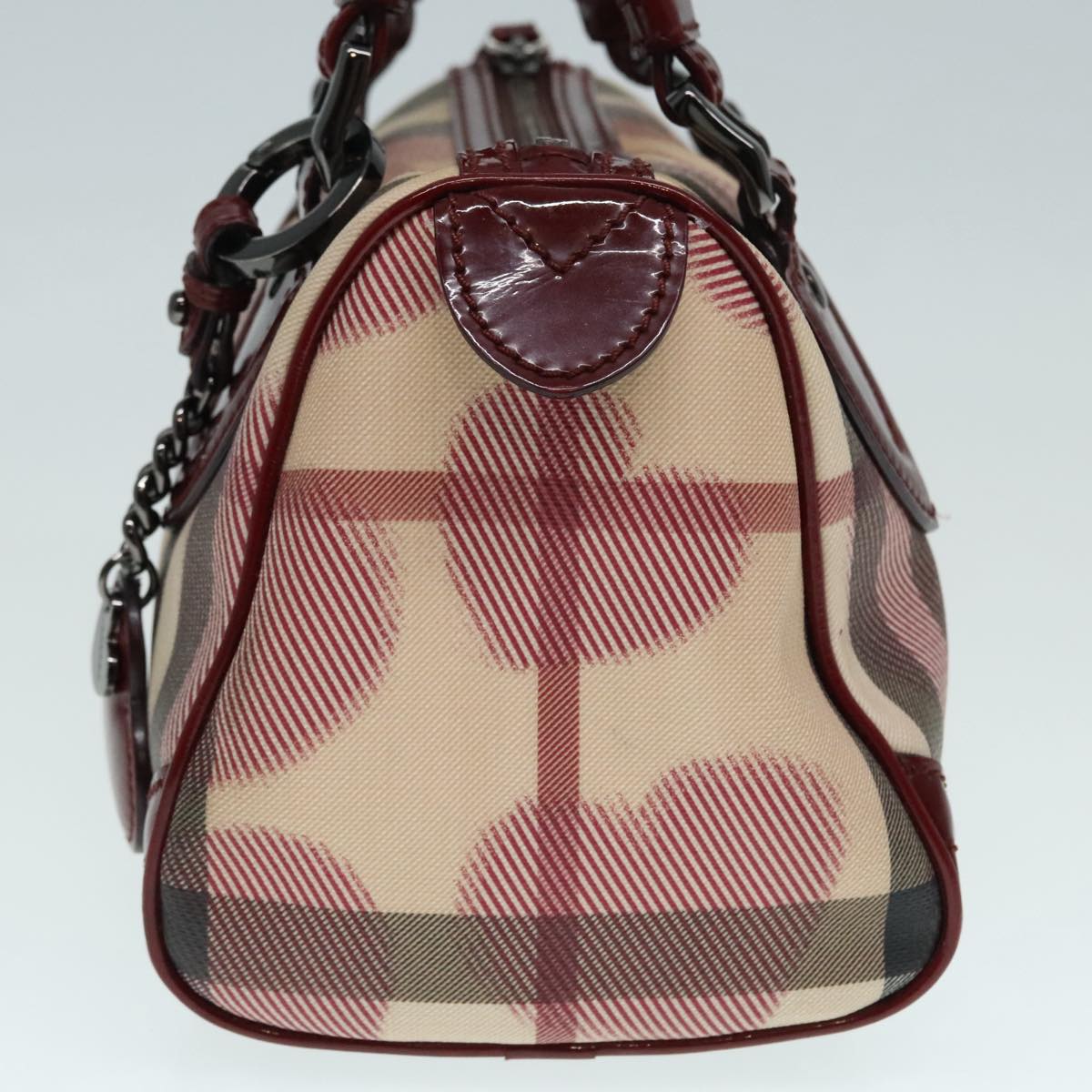 BURBERRY Nova Check Hand Bag Coated Canvas Beige Red Auth 90566