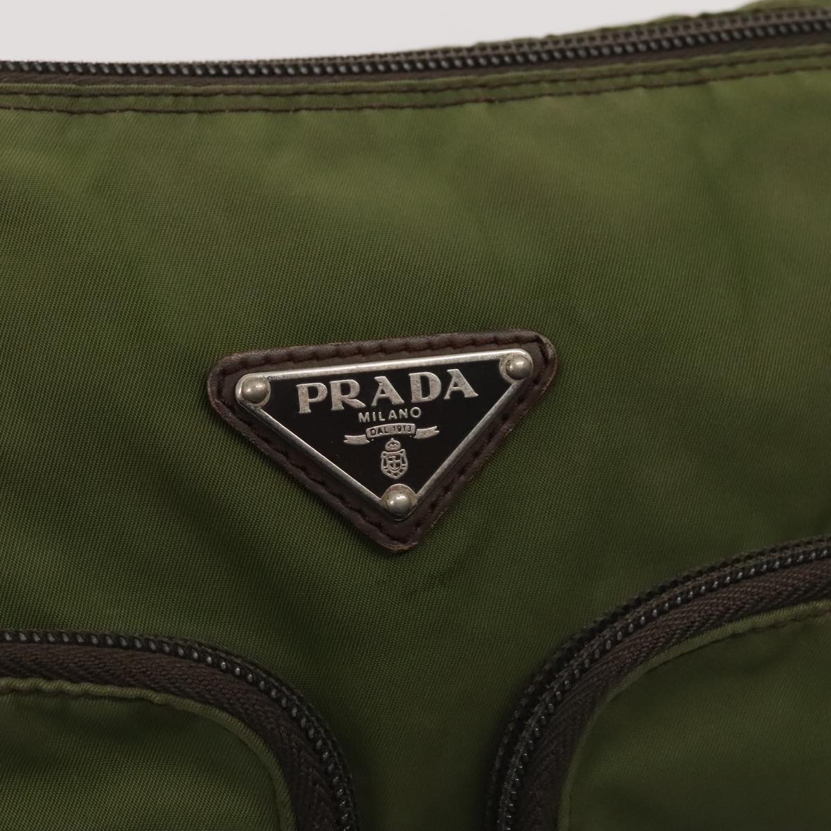 PRADA Shoulder Bag Nylon Green Brown Silver Auth 90568