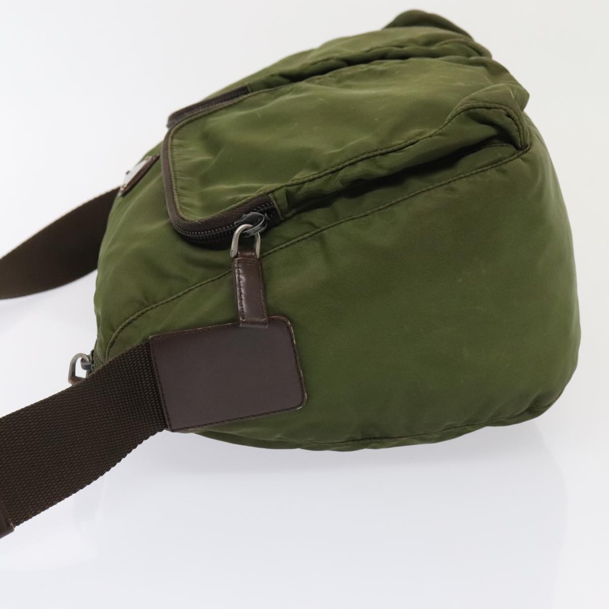 PRADA Shoulder Bag Nylon Green Brown Silver Auth 90568