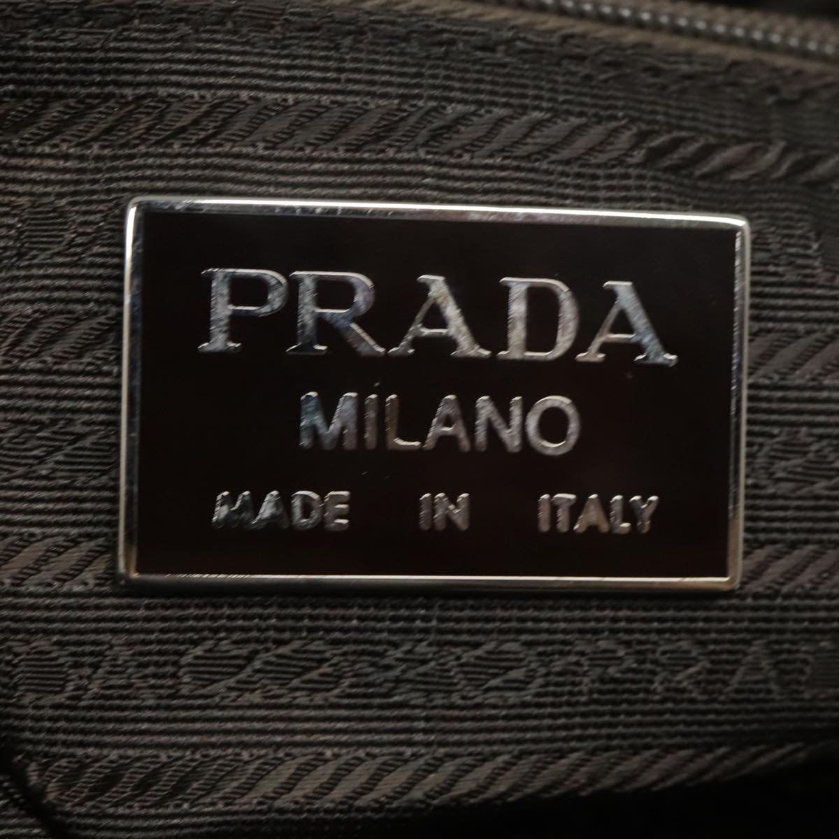 PRADA Boston Bag Nylon Leather Khaki Dark Brown Silver Auth 90569