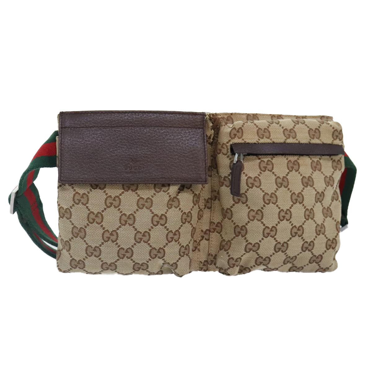 GUCCI GG Canvas Web Sherry Line Waist bag Beige Brown Silver 28566 Auth 90580