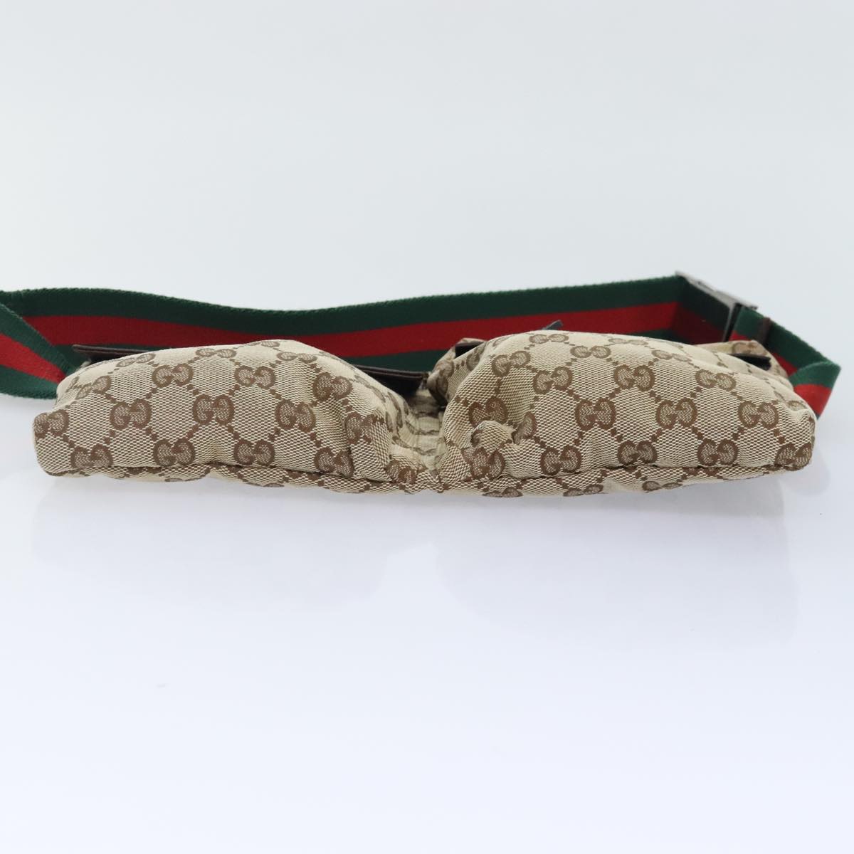 GUCCI GG Canvas Web Sherry Line Waist bag Beige Brown Silver 28566 Auth 90580