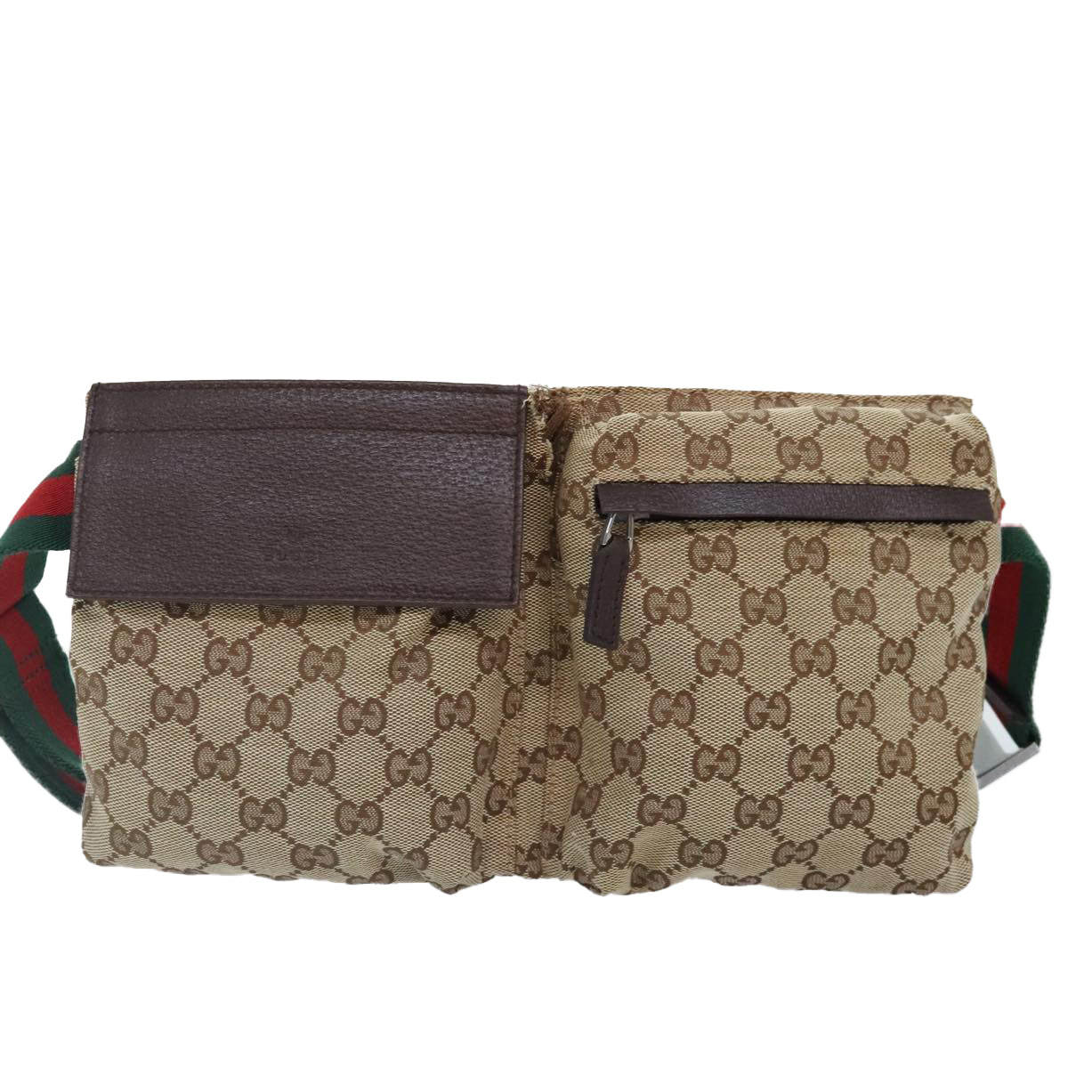 GUCCI GG Canvas Web Sherry Line Waist bag Beige Brown Silver 28566 Auth 90580 - 0