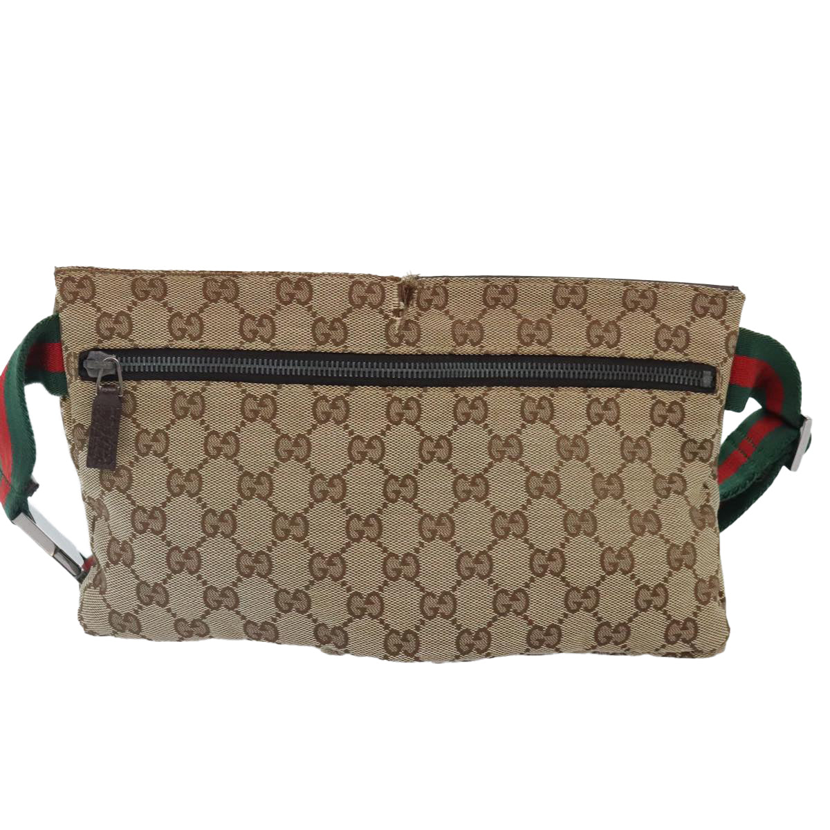 GUCCI GG Canvas Web Sherry Line Waist bag Beige Brown Silver 28566 Auth 90580