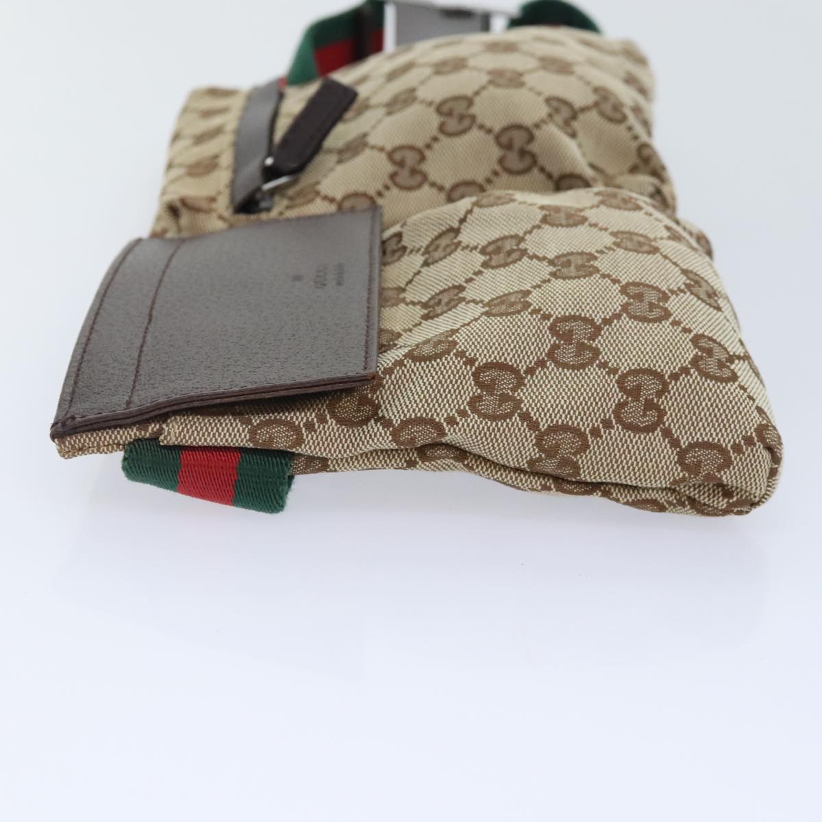 GUCCI GG Canvas Web Sherry Line Waist bag Beige Brown Silver 28566 Auth 90580