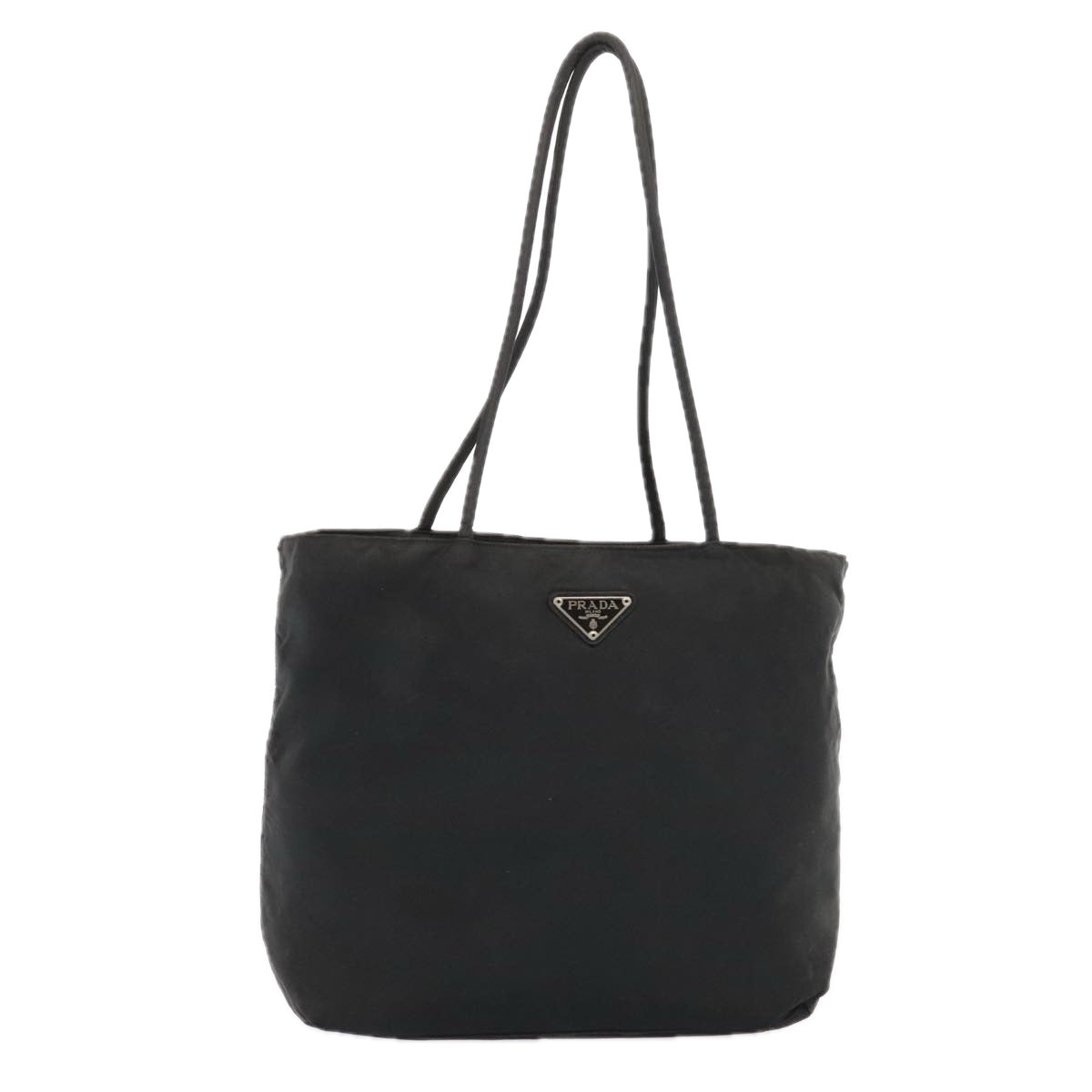 PRADA Tote Bag Nylon Black Silver Auth 90581