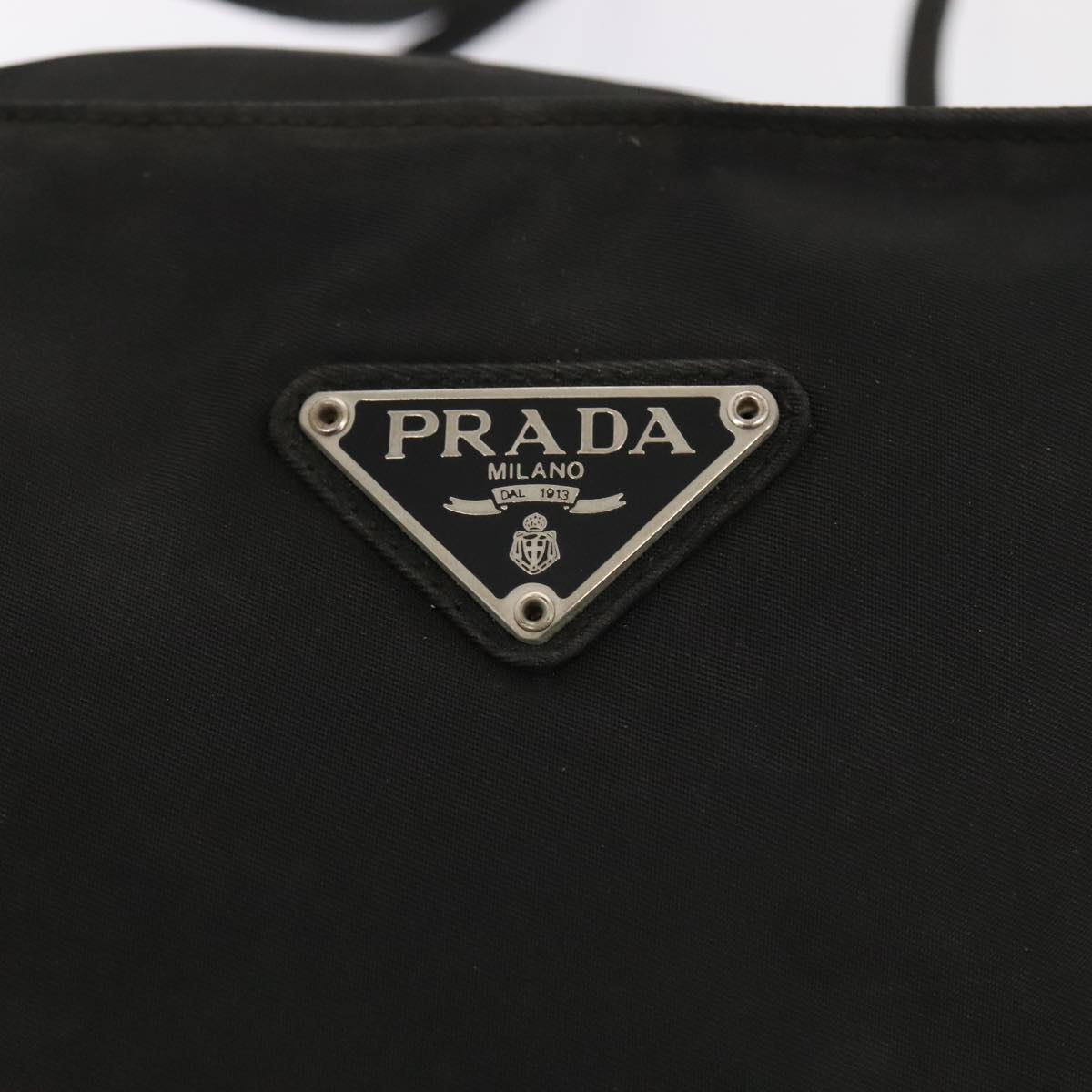 PRADA Tote Bag Nylon Black Silver Auth 90581