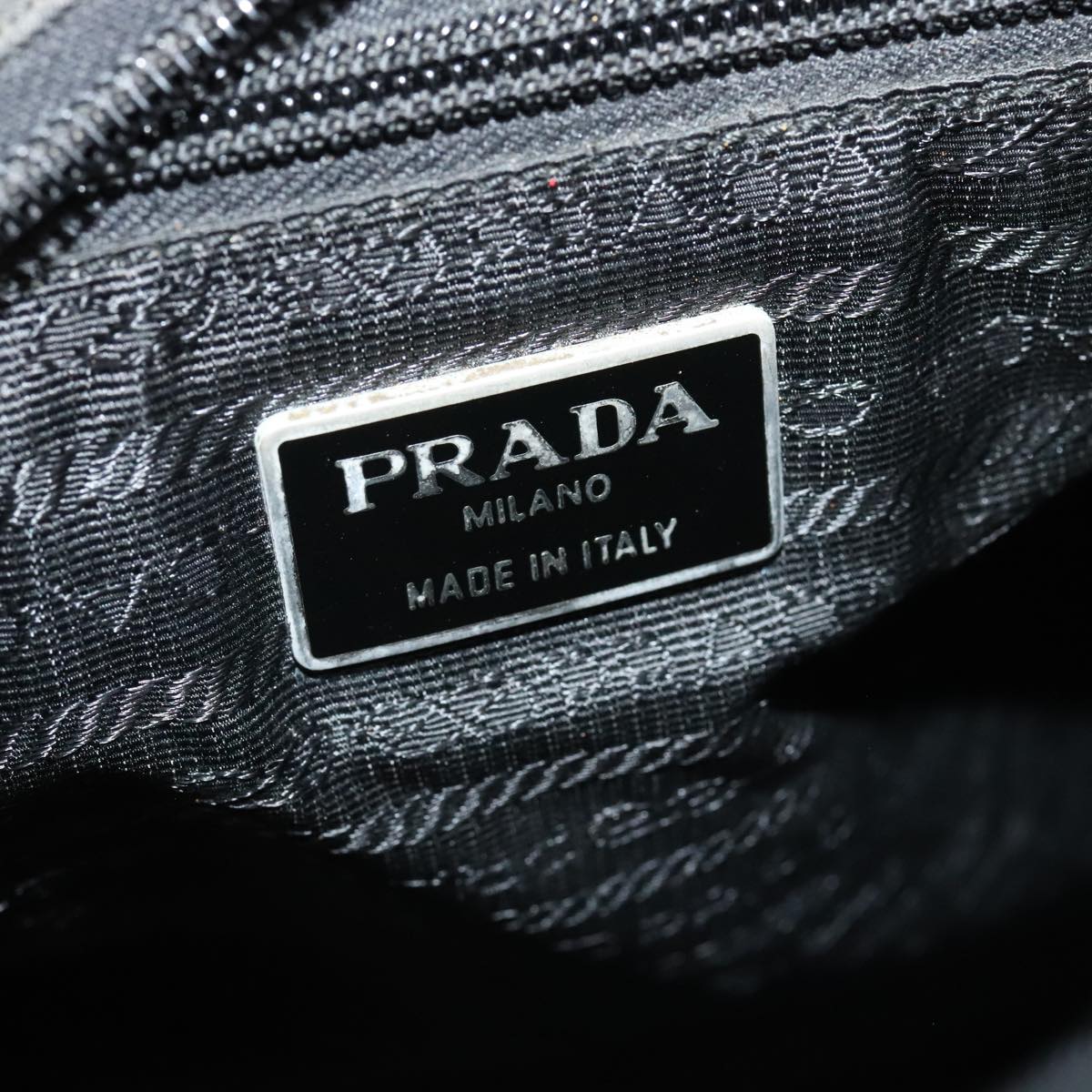 PRADA Tote Bag Nylon Black Silver Auth 90581