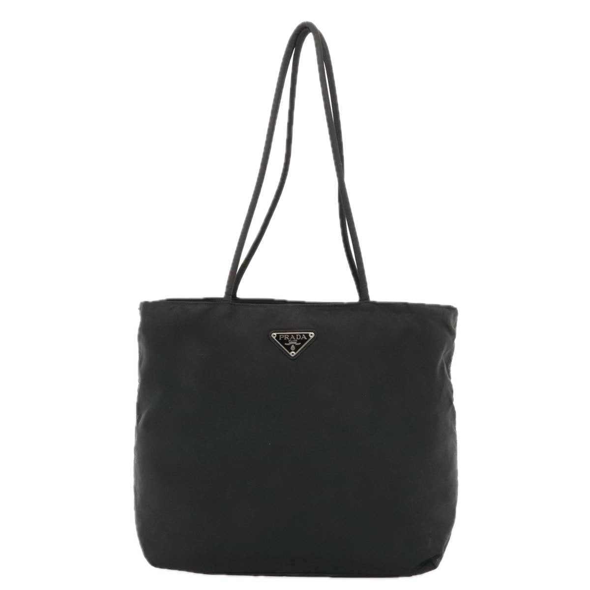 PRADA Tote Bag Nylon Black Silver Auth 90581