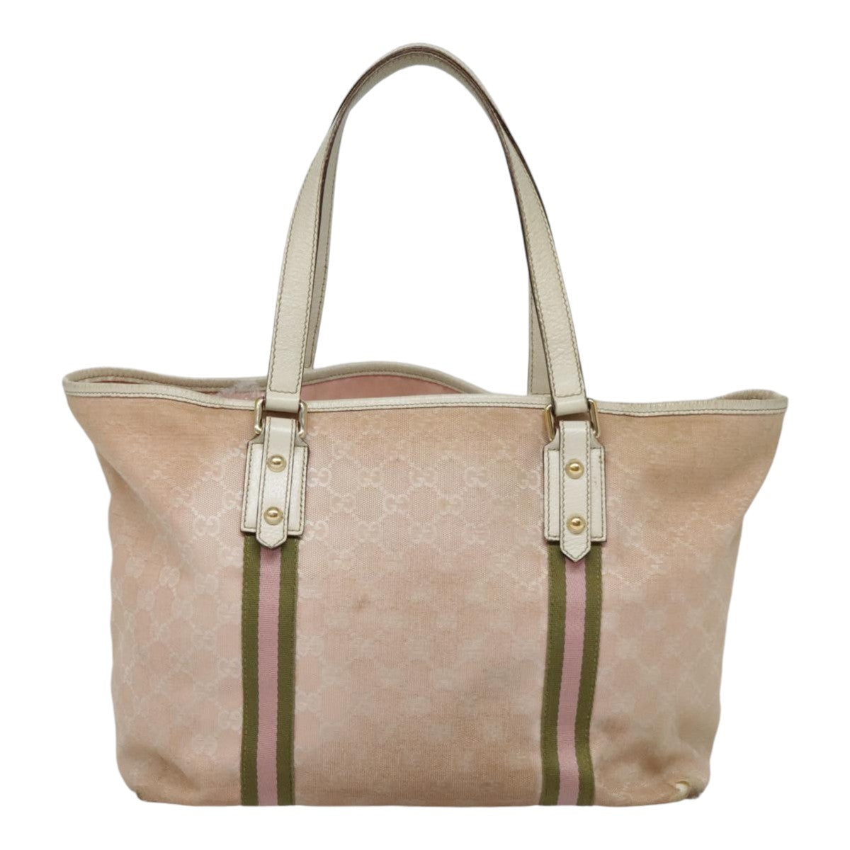 GUCCI GG Canvas Sherry Line Tote Bag Pink White gold 139260 Auth 90584