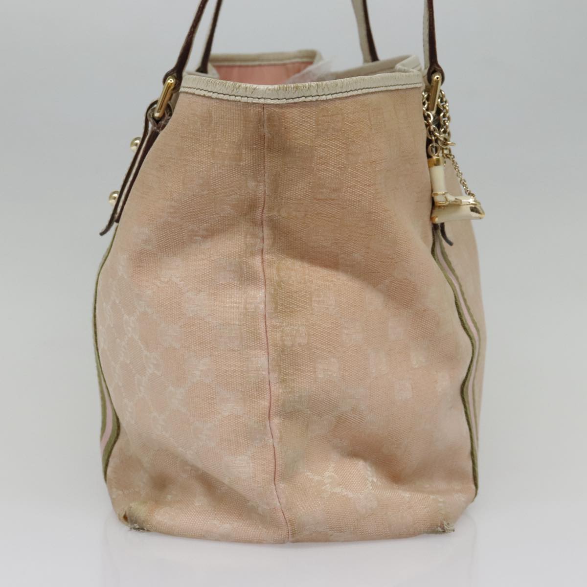 GUCCI GG Canvas Sherry Line Tote Bag Pink White gold 139260 Auth 90584