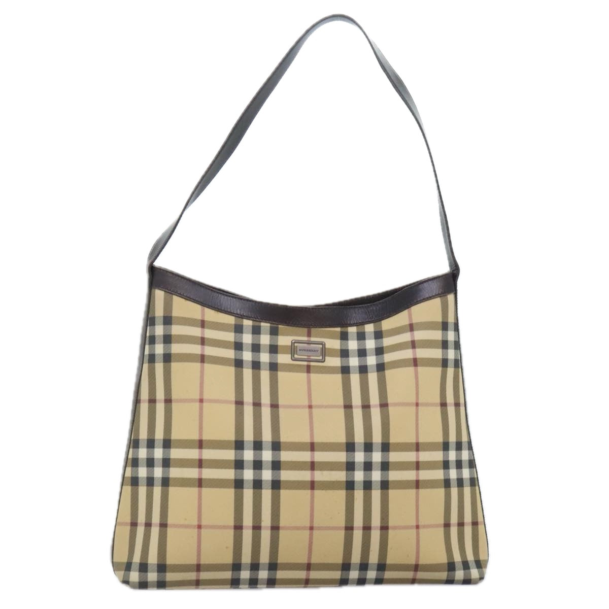 BURBERRY Nova Check Shoulder Bag Coated Canvas Beige Auth 90586