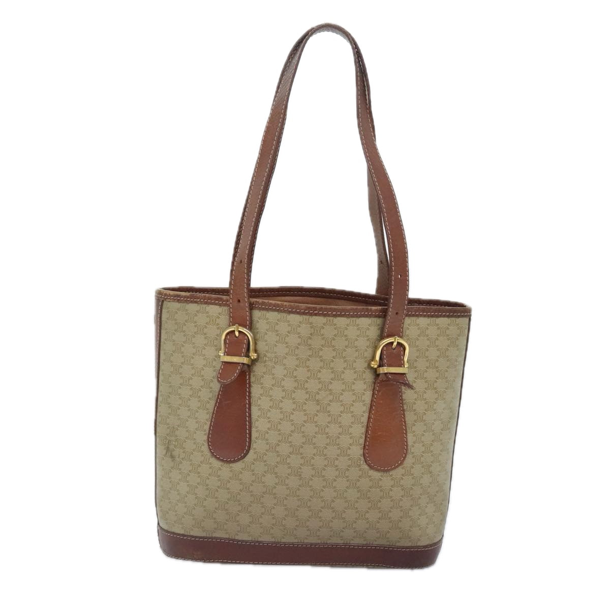 CELINE Macadam Canvas Tote Bag PVC Leather Beige Auth 90587 - 0