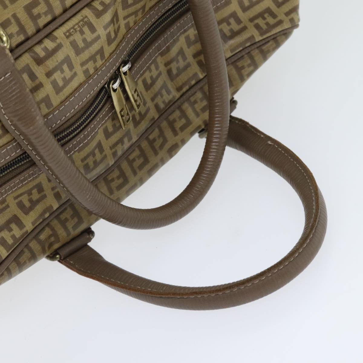 FENDI Zucchino Canvas Hand Bag Vintage Brown Gold Auth 90592