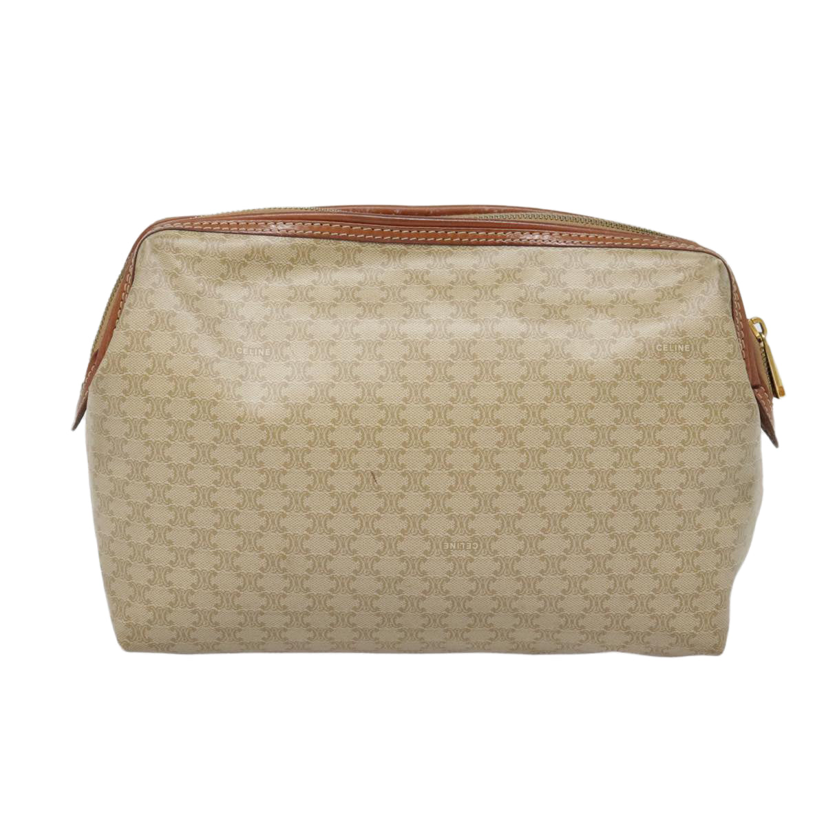 CELINE Macadam Canvas Pouch Beige Gold Auth 90594 - 0